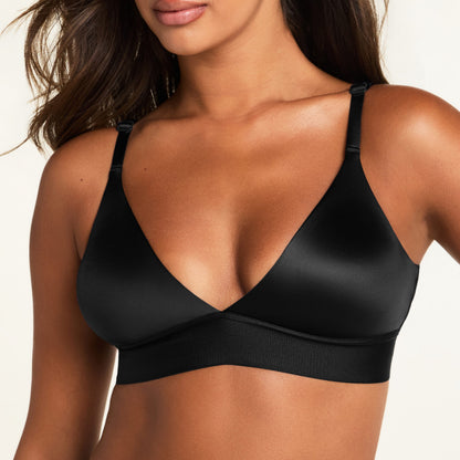 Stretch Satin Triangle Bralette - Black