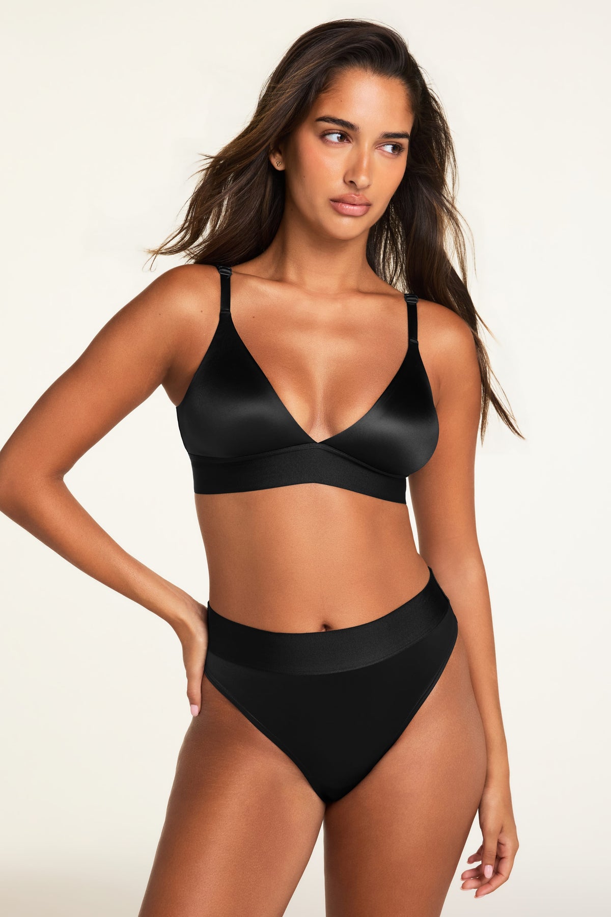 Stretch Satin Triangle Bralette - Black