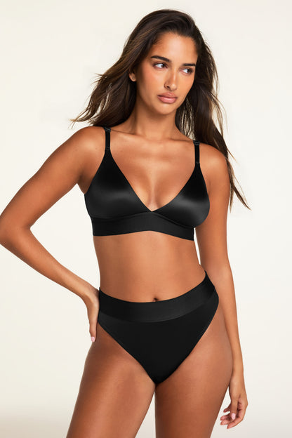 Stretch Satin Triangle Bralette - Black