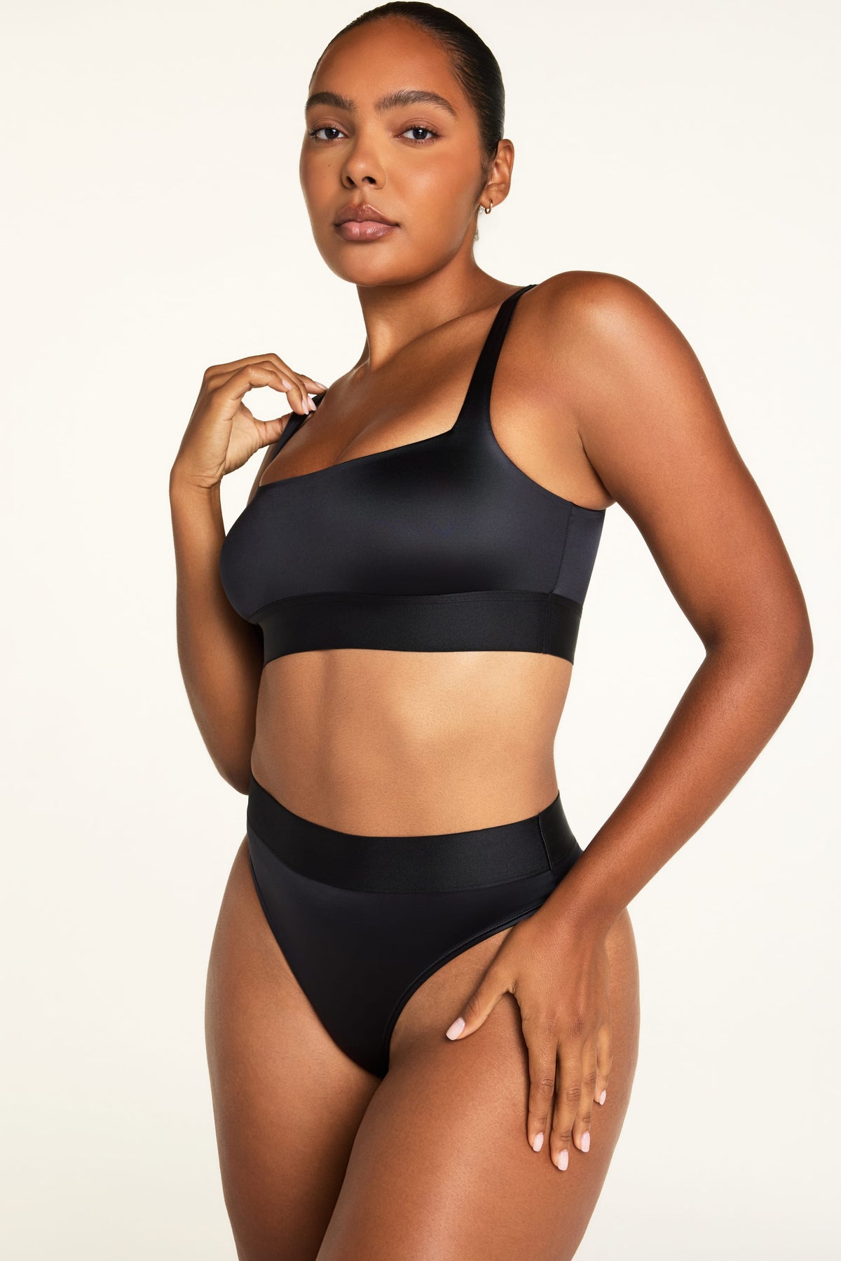 Stretch Satin Square Neck Bralette - Black
