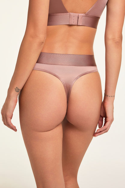 Stretch Satin Highwaist Thong - Champagne