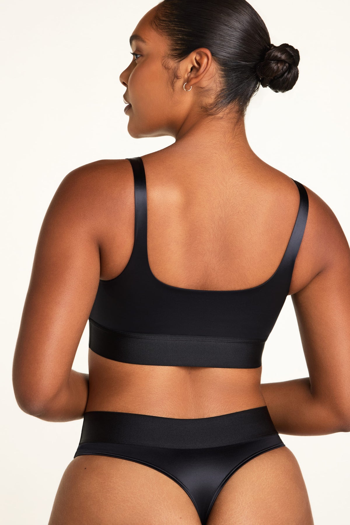 Stretch Satin Square Neck Bralette - Black