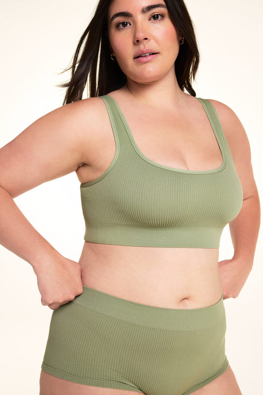Ribbed Seamless Scoop Bralette - Dill