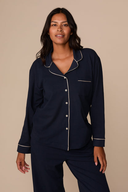 Perfect Pima Long Sleeve Pajama Shirt - Navy