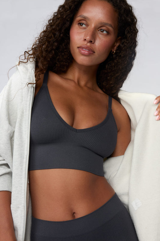 Ribbed Seamless Triangle Bralette - Charcoal