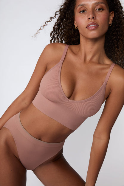 Ribbed Seamless Triangle Bralette - Plum