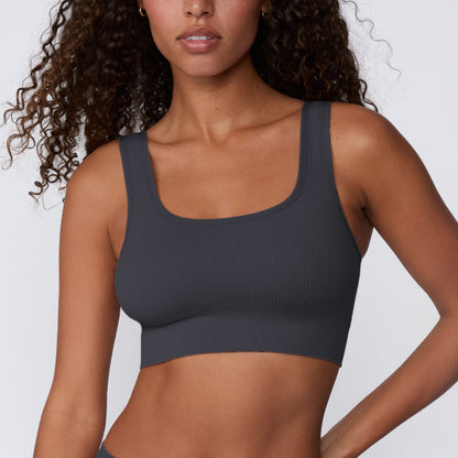 Ribbed Seamless Scoop Bralette - Charcoal