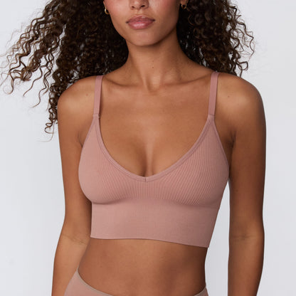 Ribbed Seamless Triangle Bralette - Plum