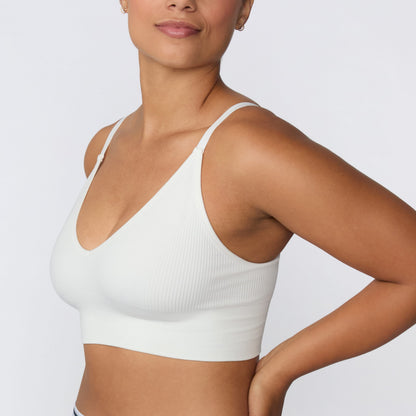 Ribbed Seamless Triangle Bralette - White