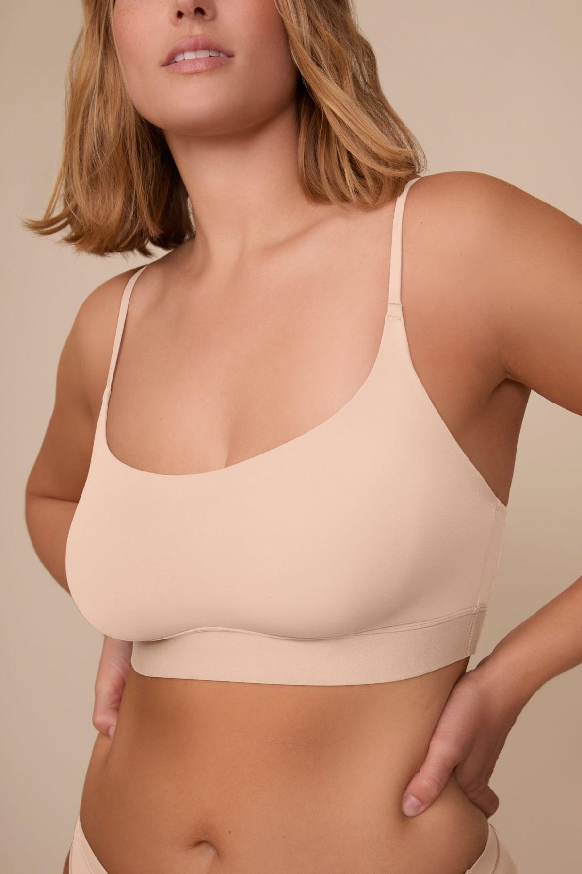 Bliss Scoop Thin Strap Bralette - Beige