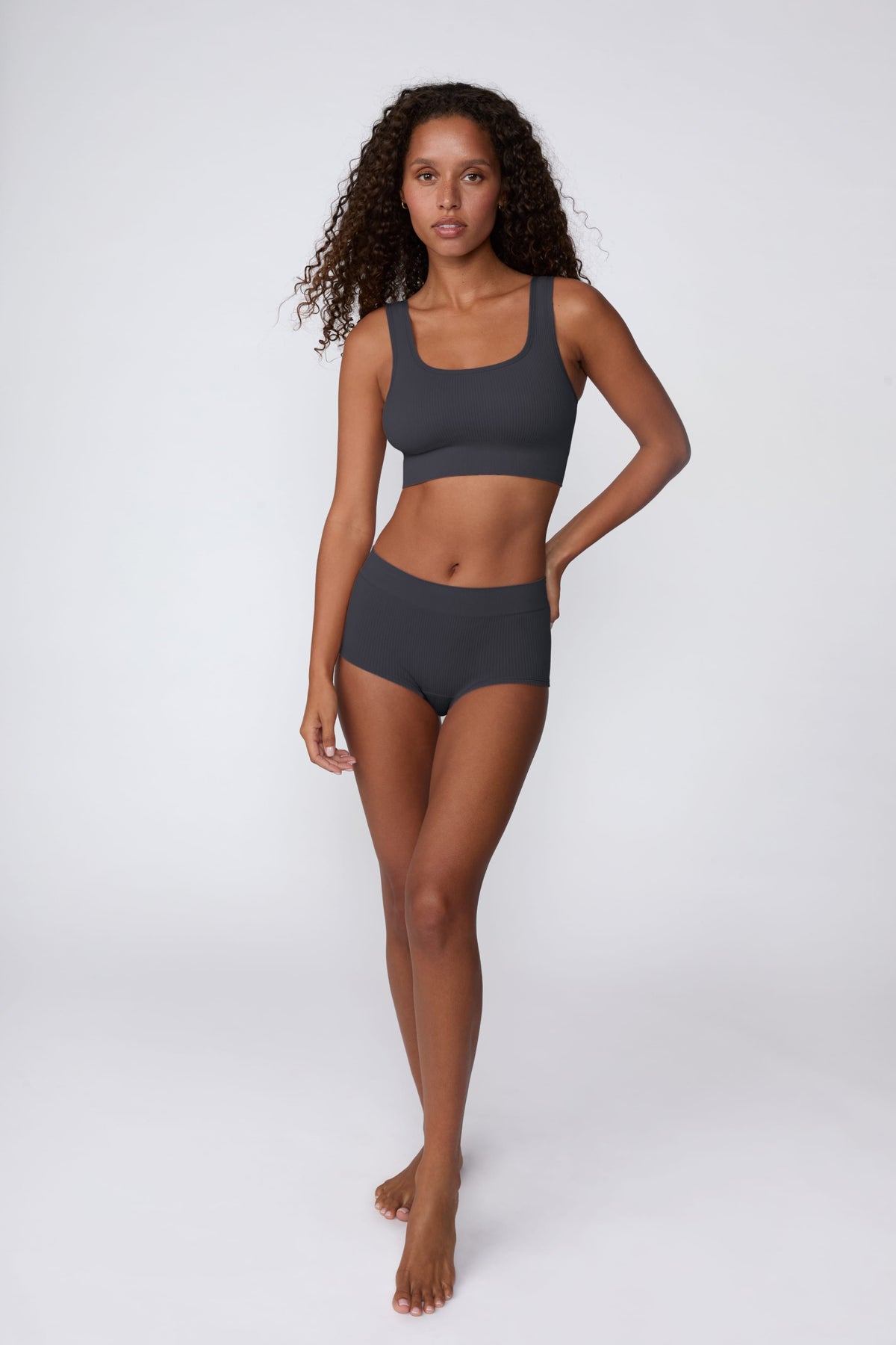 Ribbed Seamless Boyshort - Charcoal