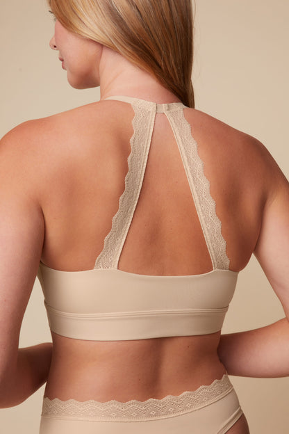 Bliss Lace Halterneck Bralette - Beige