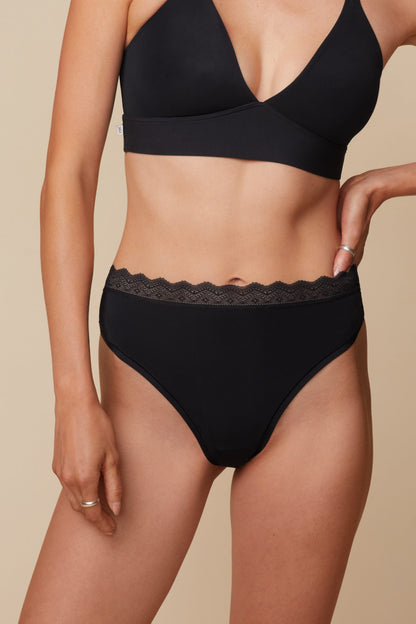 Bliss Lace Highwaist Thong - Black