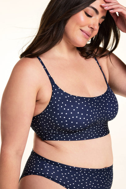 Bliss Scoop Thin Strap Bralette - Navy Dot