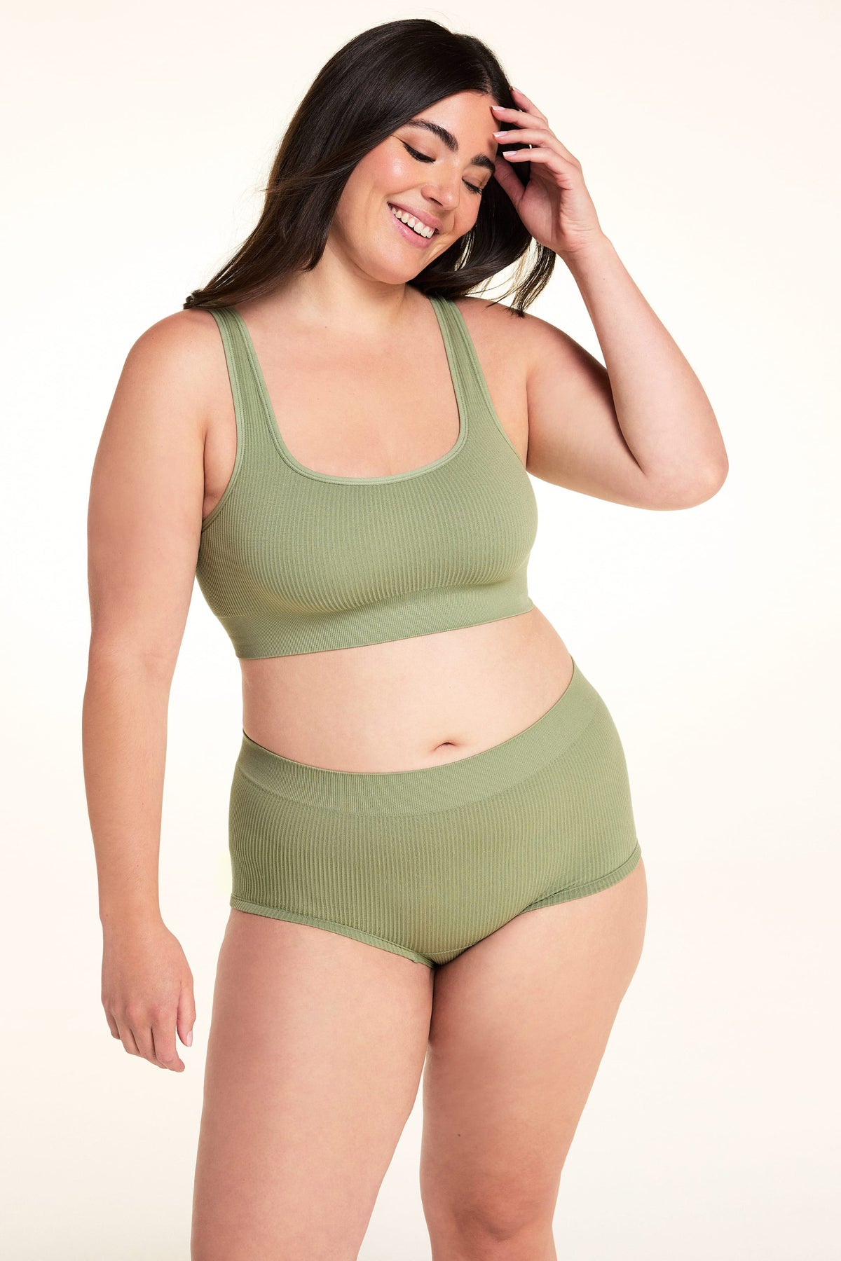 Ribbed Seamless Scoop Bralette - Dill