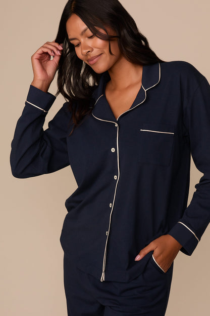 Perfect Pima Long Sleeve Pajama Shirt - Navy
