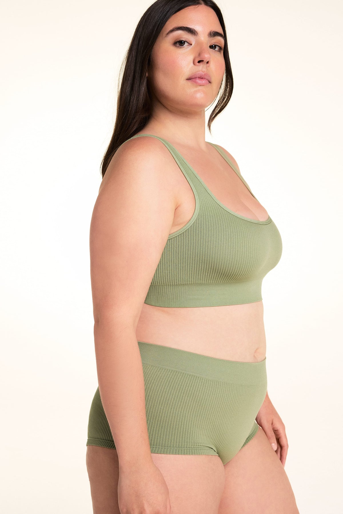 Ribbed Seamless Scoop Bralette - Dill