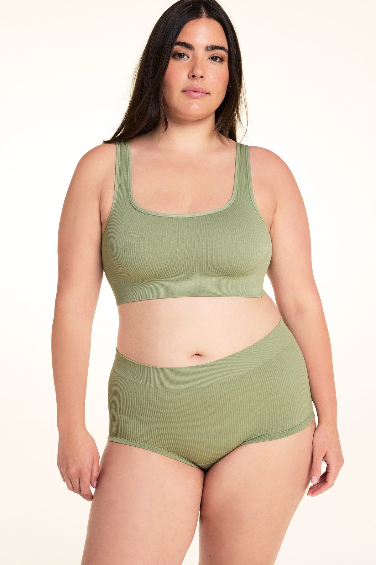 Ribbed Seamless Scoop Bralette - Dill