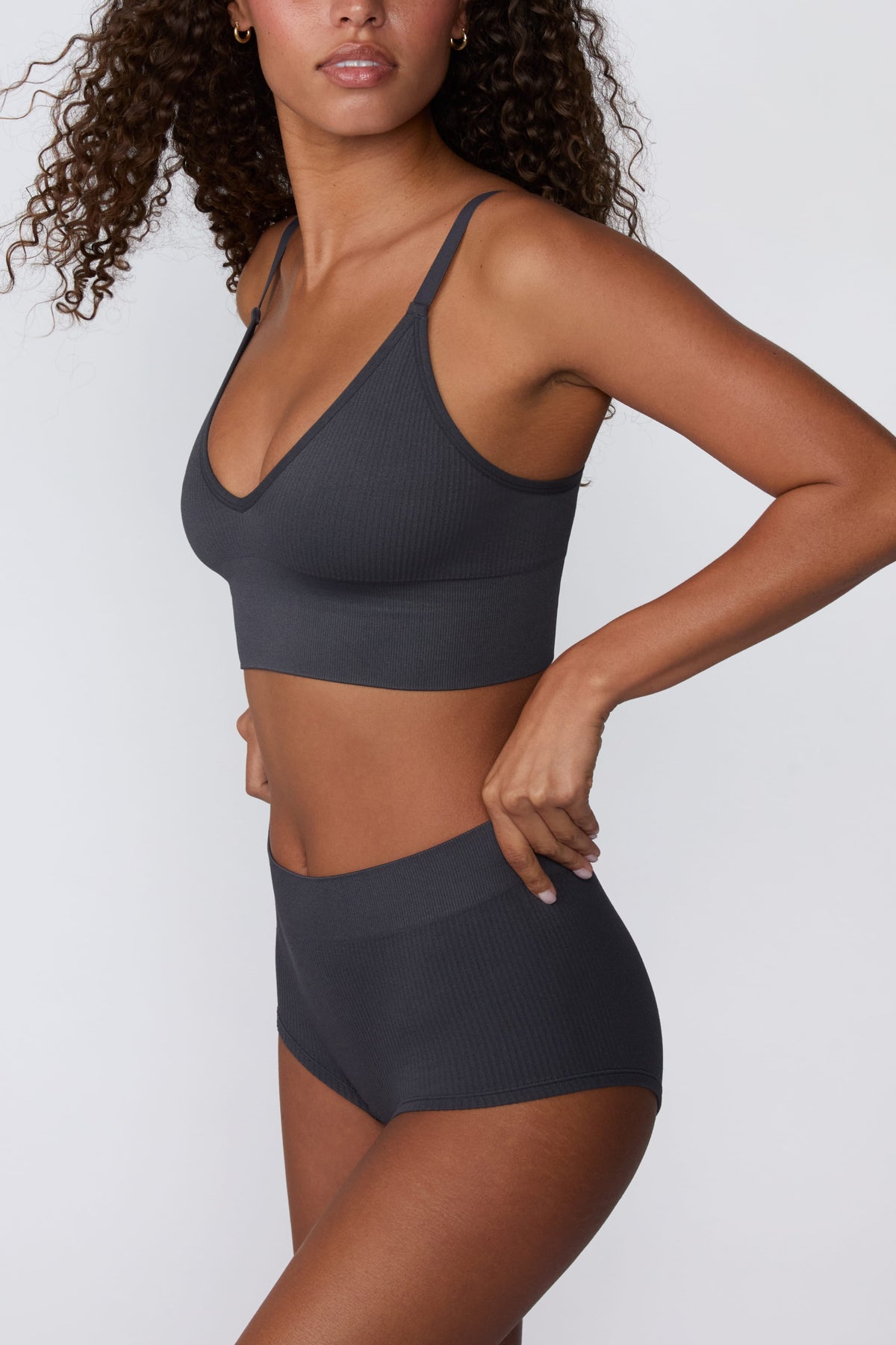 Ribbed Seamless Boyshort - Charcoal