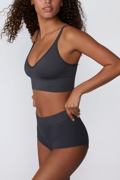 Ribbed Seamless Boyshort - Charcoal