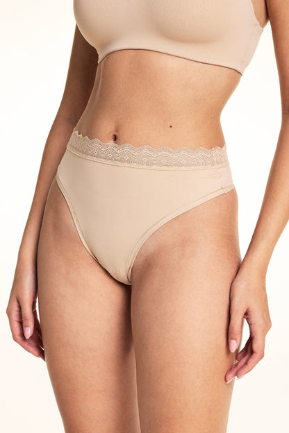 Bliss Lace Highwaist Thong - Beige