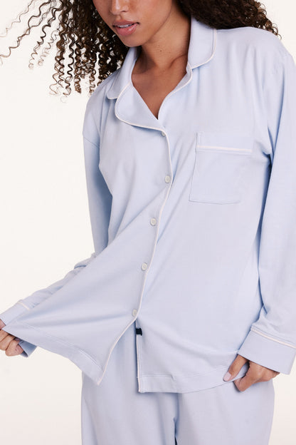 Perfect Pima Long Sleeve Pajama Shirt - Soft Blue
